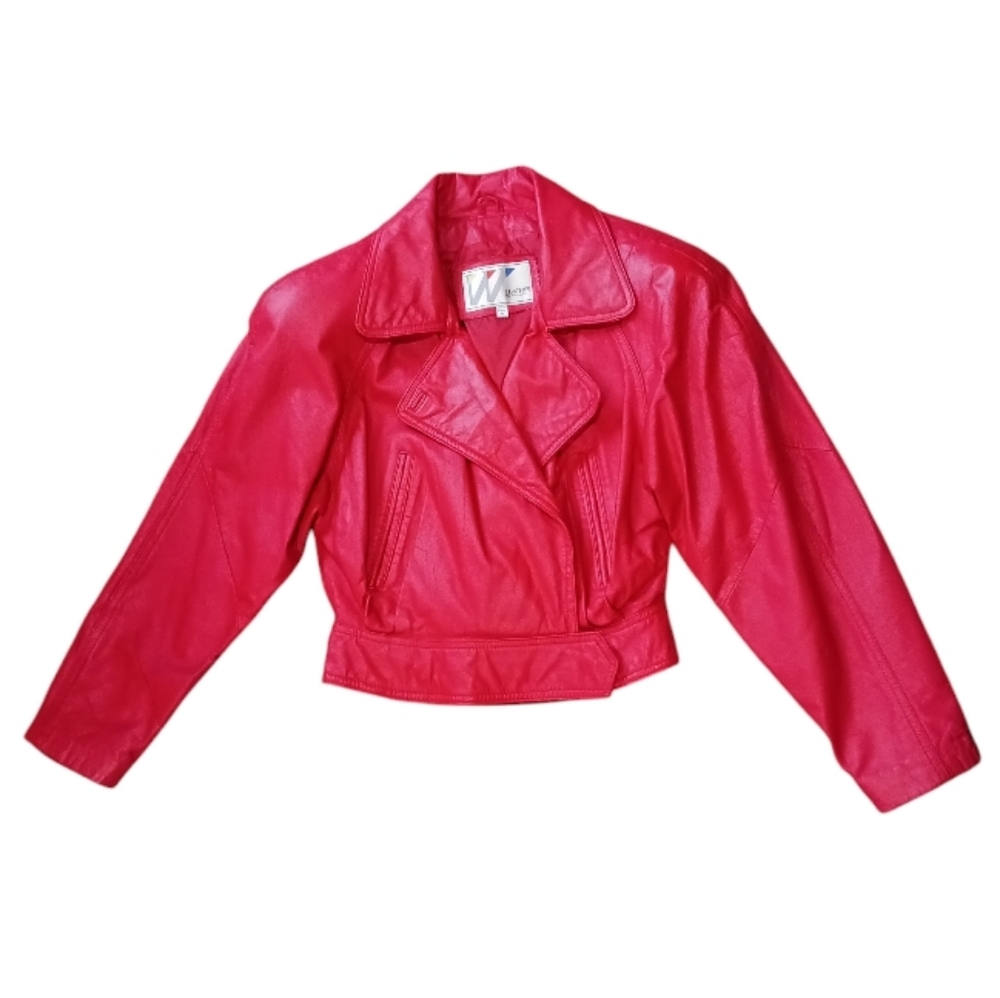80s Wilsons Leather Red Moto Jacket Retro VTG Thriller - Picture 5 of 17